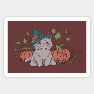 White Autumn Pumpkin Cat Magnet